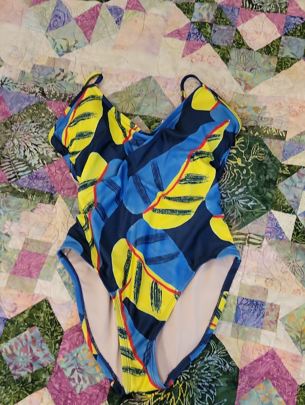Tea Collection Multicolor Tropical Swimsuit - Blue, Yellow & Red Accents